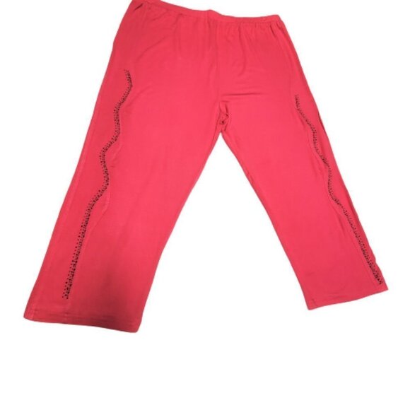FUCHSIA Pink Elastic Waist Cotton Poly Capri Pants with Sequin Accents L/XL - Picture 5 of 9